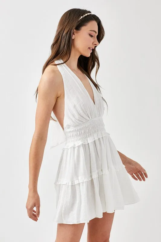 Rihanna Halter Neck Smocked Ruffle Dress